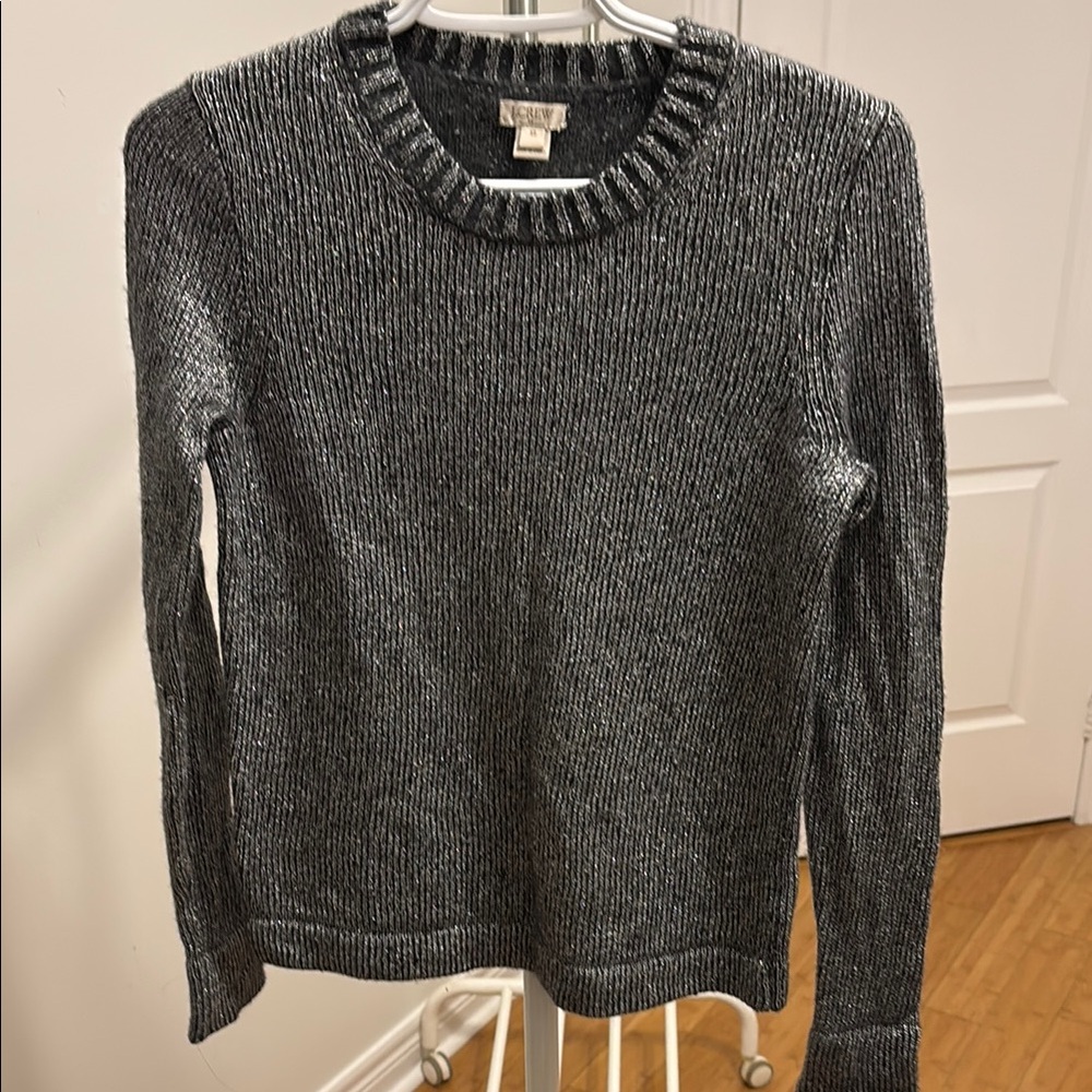 J. Crew Shimmery Black & Silver Crewneck Sweater